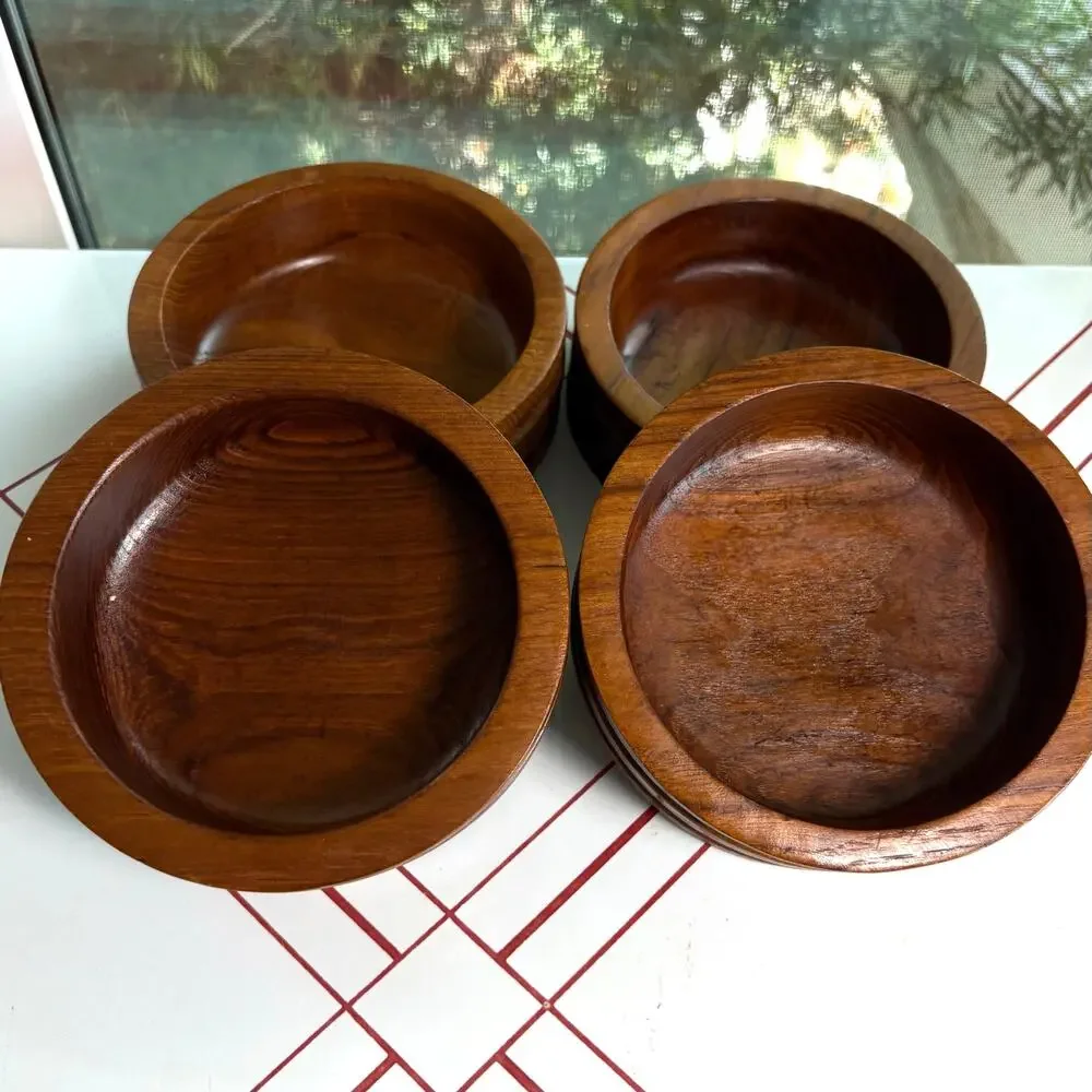 Set of 4 Vintage Thailand Teak Wood Bowls by Good Wood